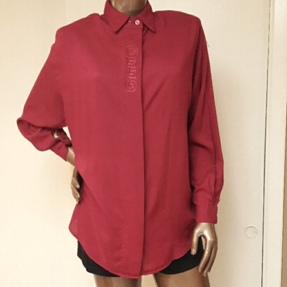 Vintage Merlot Red Shirt w/Embroidery Accent